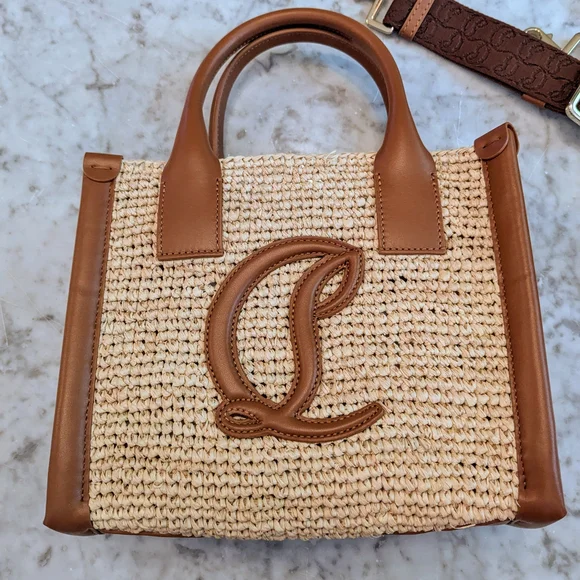 Christian Louboutin "By My Side"Mini Raffia Tote bag with leather trim - Picture 2 of 10